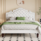 Allewie Queen Bed Frame with Adjustable Velvet Tiara Headboard, Upholstered by Allewie