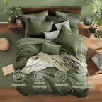 Monbix King Size Comforter Set, Olive Green King Bed Set Reversible, King Size - Image 2