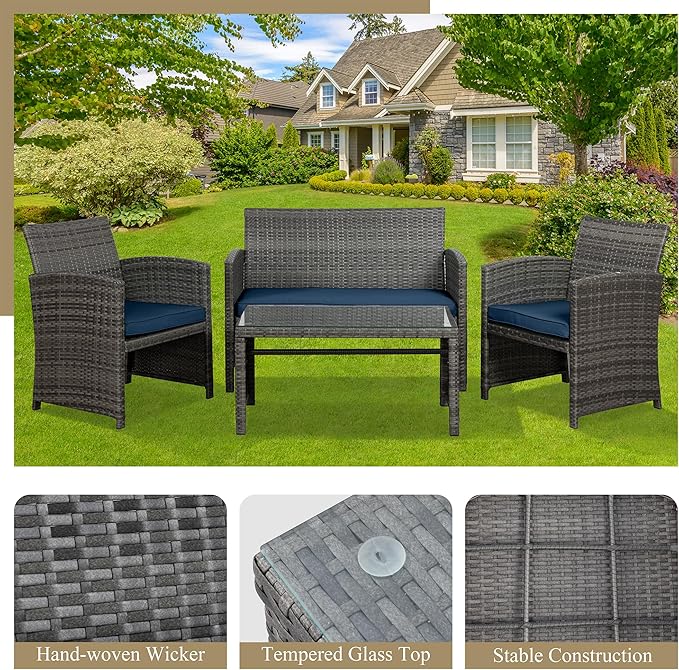 JAMFLY 4 Piece Outdoor Patio Furniture Set, Outdoor Wicker Rattan Chairs - Image 4