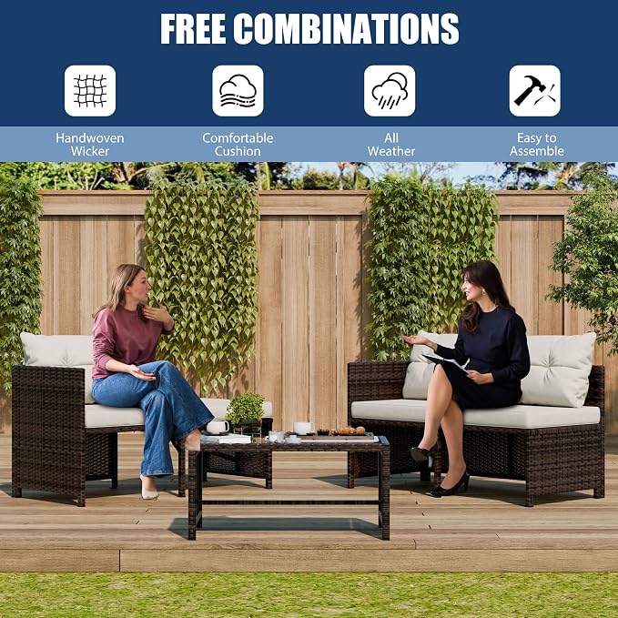 Vongrasig 3 Piece Patio Furniture Sets, All-Weather PE Wicker Outdoor Sofa - Image 6