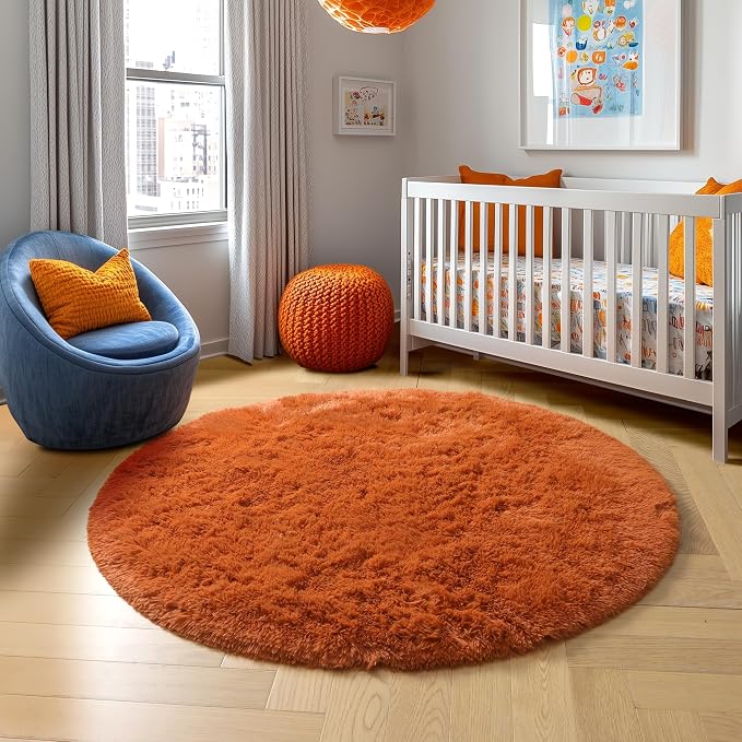 Amdrebio Burnt Orange Large Round Rugs 7Ft - Image 7