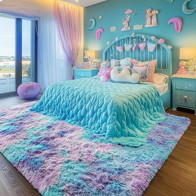 PAGISOFE 8x10 Area Rug, Cute Kawaii Purple Rainbow Rug - Image 5
