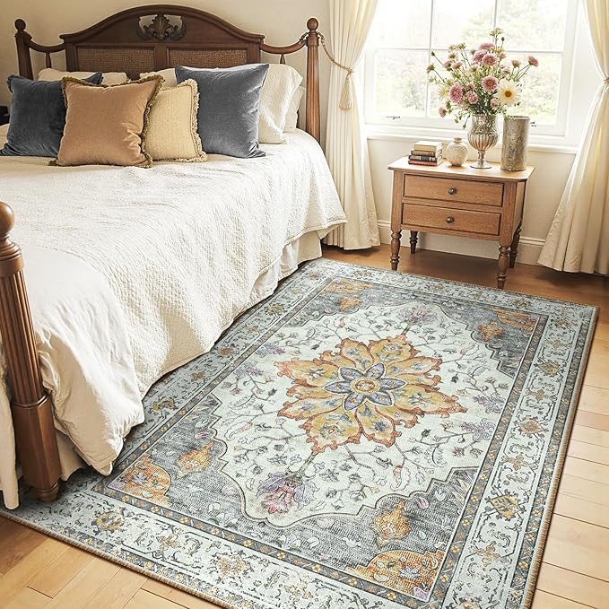 RELEANY Area Rugs 6'x9' Washable Non-Slip, Floral Vintage Distress Print - Image 2