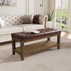 ABHENG Solid Rubber Wood Shoe Bench, Easy-Clean PU Upholstered Seat, 770LB Load - Image 7