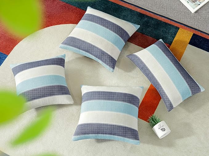 AmHoo Pack of 2 Farmhouse Stripe Check Throw Pillow Covers Set Case Cotton - Image 3