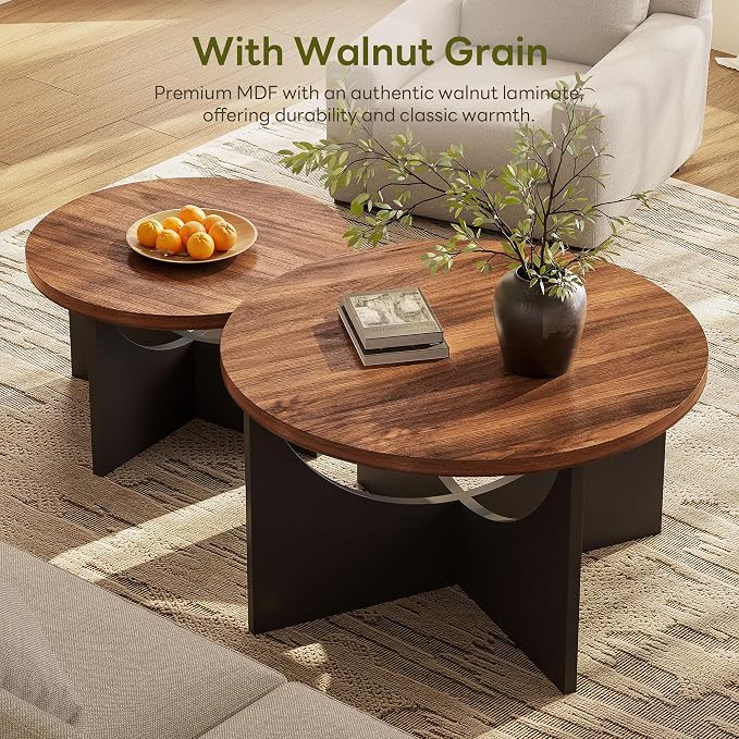 LIKIMIO Nesting Coffee Tables Set of 2, 31.5" Round Side Tables - Image 4