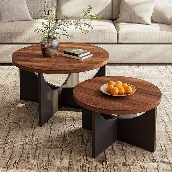 LIKIMIO Nesting Coffee Tables Set of 2, 31.5" Round Side Tables - Image 2
