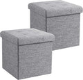 Ornavo Home 2 Pack 15 Inch Folding Storage Ottoman, Square Cube Linen Small by OrnavoHome