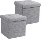 Ornavo Home 2 Pack 15 Inch Folding Storage Ottoman, Square Cube Linen Small by OrnavoHome