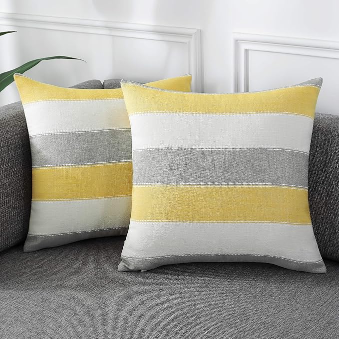 AmHoo Pack of 2 Farmhouse Stripe Check Throw Pillow Covers Set Case Cotton by AmHootextile