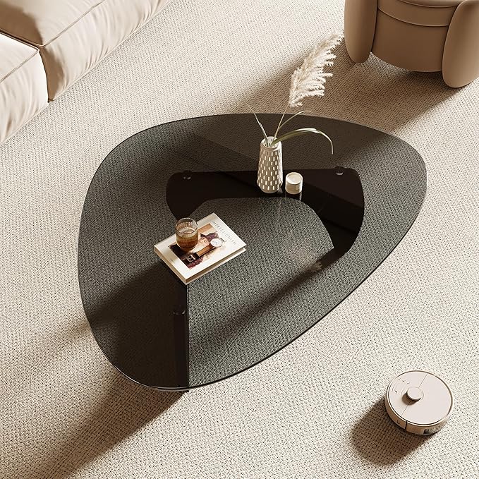 Honyee Morden Coffee Table, 42.5" x 28.5" x 16.1" Triangle Tempered Glass Top - Image 4