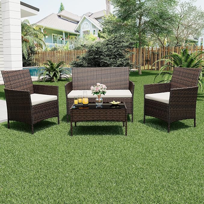 4-Piece Patio Furniture Set, Outdoor Wicker Conversation Set - Image 9