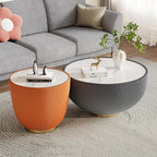 Round Marble Coffee Table Set of 2, 2 Piece White Coffee Table and End Table - Image 3