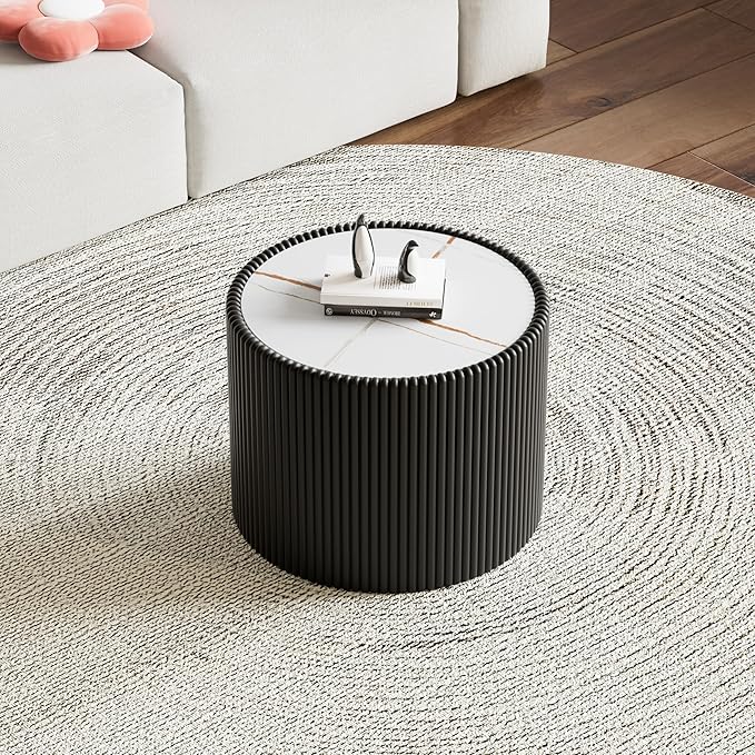 SSLine Round Drum Coffee Table Modern Sintered Stone Top Side End Table in - Image 3