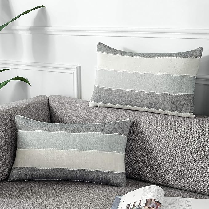 AmHoo Pack of 2 Farmhouse Stripe Check Throw Pillow Covers Set Case Cotton by AmHootextile