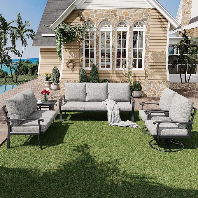 HOMREST Outdoor Furniture Thickened Cushion 360 Degree Swivel Rocking Patio by HOMREST