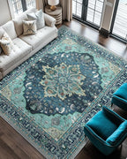 RELEANY Area Rugs 6'x8' Washable Non-Slip, Floral Vintage Distress Print by RELEANY