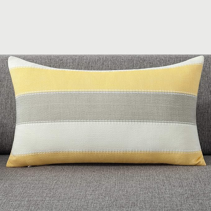 AmHoo Pack of 2 Farmhouse Stripe Check Throw Pillow Covers Set Case Cotton - Image 2