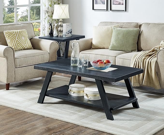 Roundhill Furniture Athens Contemporary 3-Piece Wood Shelf Coffee Table Set - Image 2