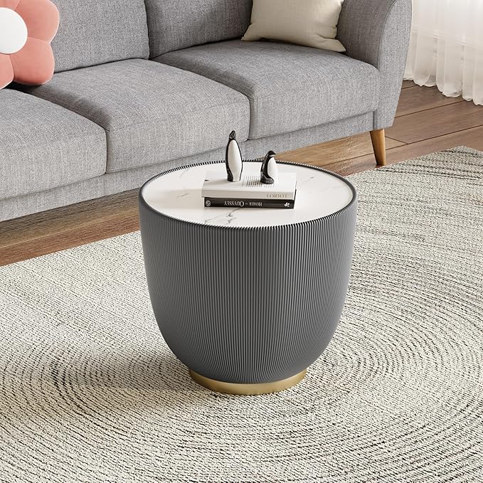 Round Marble Coffee Table Set of 2, 2 Piece White Coffee Table and End Table - Image 8
